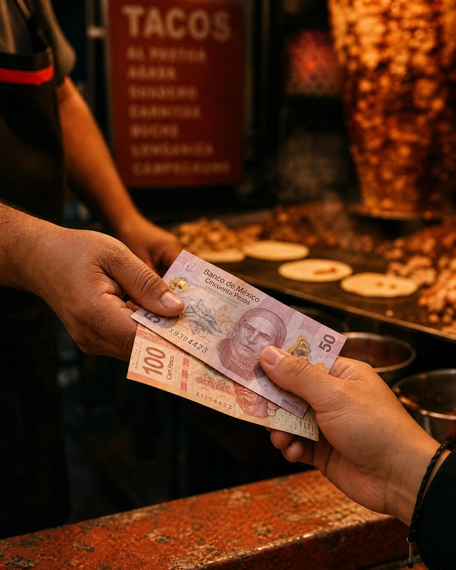 Mexican pesos in cash on a counter